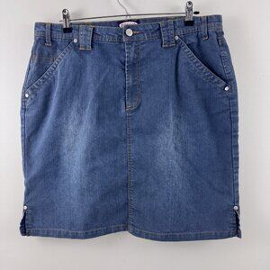 Zoey Beth Medium Wash Faded Strechy Comfy Denim Jean Skirt Pockets Size 1X
